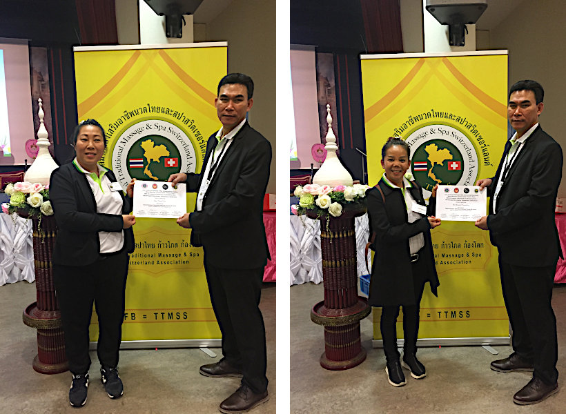 Thippa Fehr und Buppha Phayapklang mit dem Vorsitzenden der Thai Traditional Massage + Spa Switzerland Association